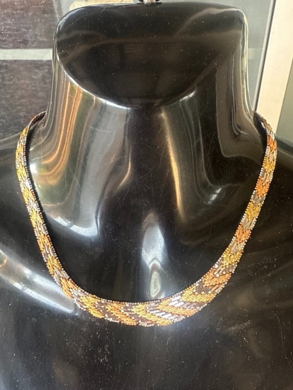 VTG Silver 925 Necklace 3 Color Silver Copper Gold Mesh Riccio Italy Chevron